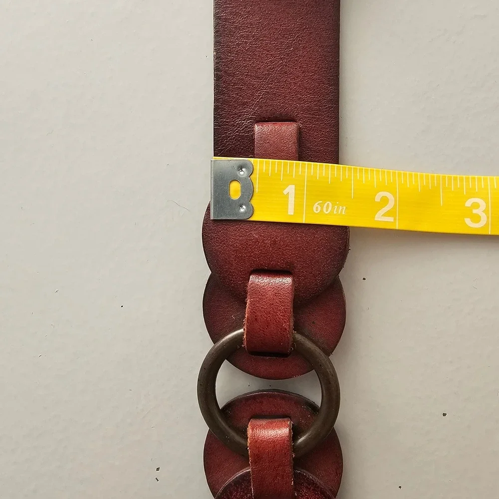 Fossil Womens Brown Leather Linked‎ Disc Belt Boho Large Festival Granola Girl